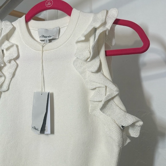 3.1 Phillip Lim Solid Ruffle Tank W Zippers Size XS White NEW WITH TAGS - Picture 4 of 13